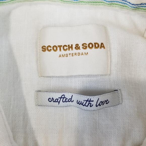 Scotch & Soda Shirt Mens XL White Linen Blend Short Sleeve Button Up Casual - Picture 4 of 11